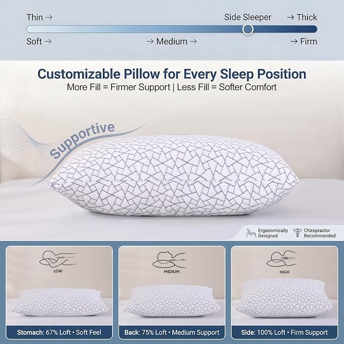 Meoflaw Adjustable Memory Foam Pillows: 2 Pack King Size Shredded Foam Bed - Image 6