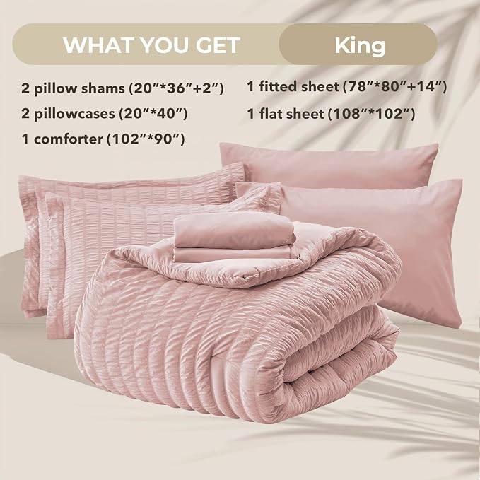 HYMOKEGE Rose Gold Duvet Cover King Size, Ultra Soft 3-Piece Seersucker Duvet - Image 6