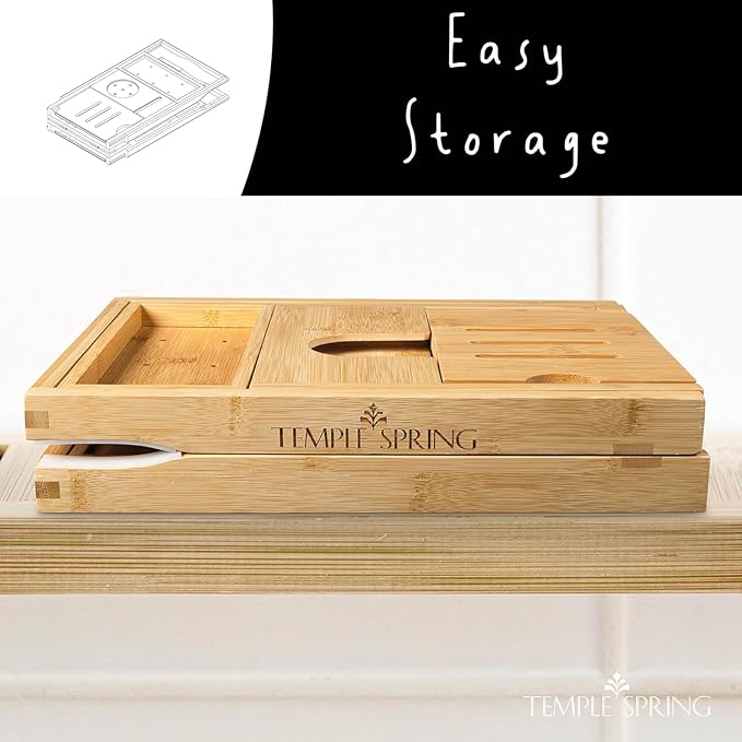 Temple Spring Foldable Bamboo Bathtub Tray Caddy - Image 2