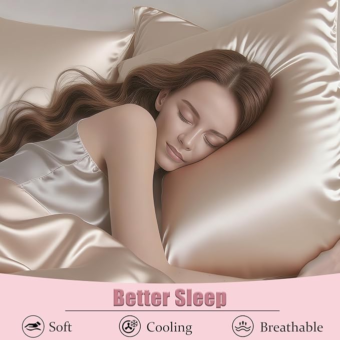 Mulberry Silk Pillow Cases Queen Size Set of 2, Ultra Smooth Soft Breathable - Image 4