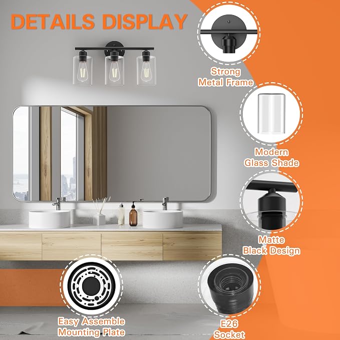 Espird Bathroom Vanity Light Fixtures Matte Black Bathroom Lighting Fixture - Image 5