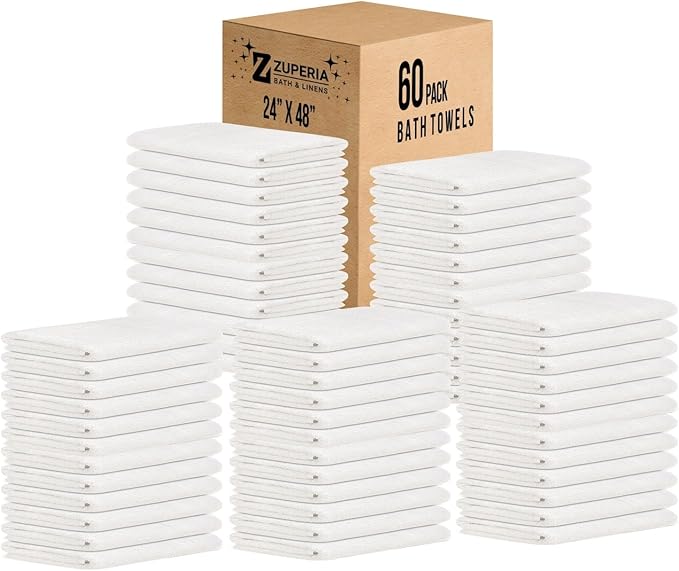 ZUPERIA White Bath Towels Bulk 60 Pack - Image 9