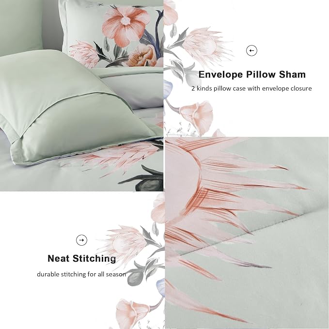 Luxudecor Floral Comforter Set King Size 7 Piece, Elegant Comforter Bedding Set - Image 6