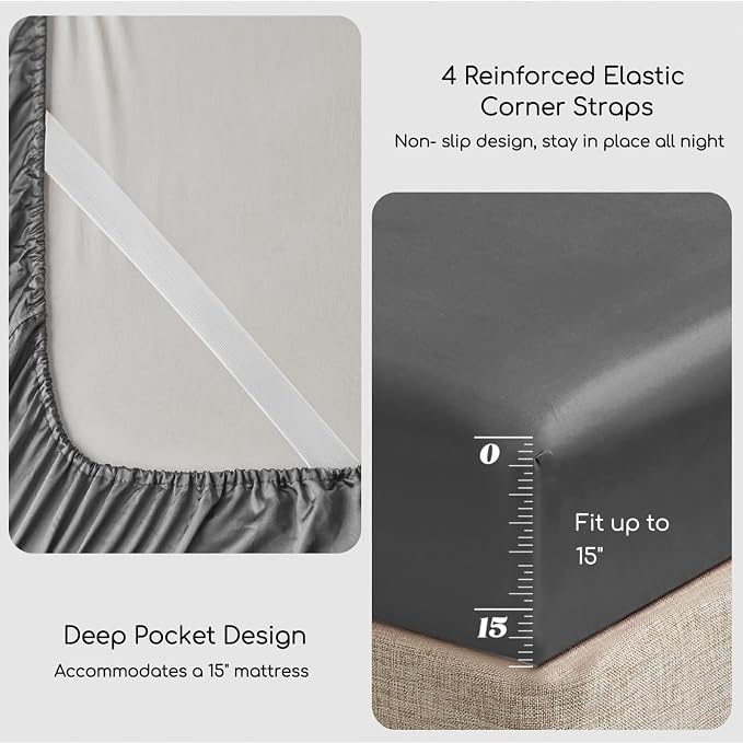 MR&HM Satin Bed Sheets, Full Size Sheets Set - Image 4