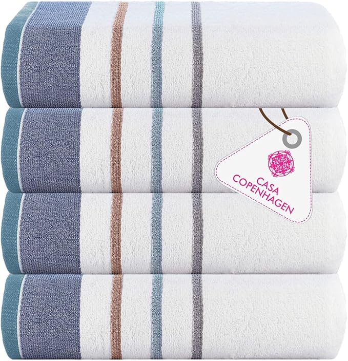 CASA COPENHAGEN White Bay 4Pcs 100% Egyptian Cotton Large Designer Towels Gift by CASACOPENHAGEN