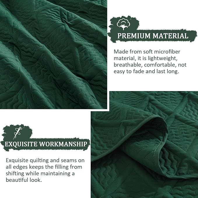 Yiran Twin Quilt Set, Emerald Green Lightweight Soft Bedspreads Bedding Set - Image 5
