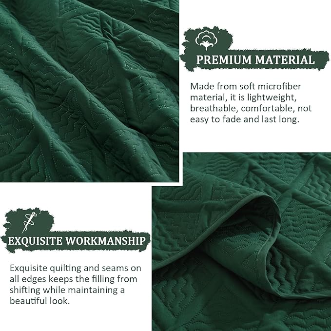Yiran Quilts Queen Size, Emerald Green Spring Summer Bedspread Bedding Set - Image 5