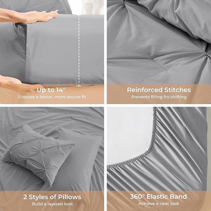 Sasttie Full Size Comforter Set, 7-Piece Bed in a Bag, Pintuck Bedding Sets - Image 5
