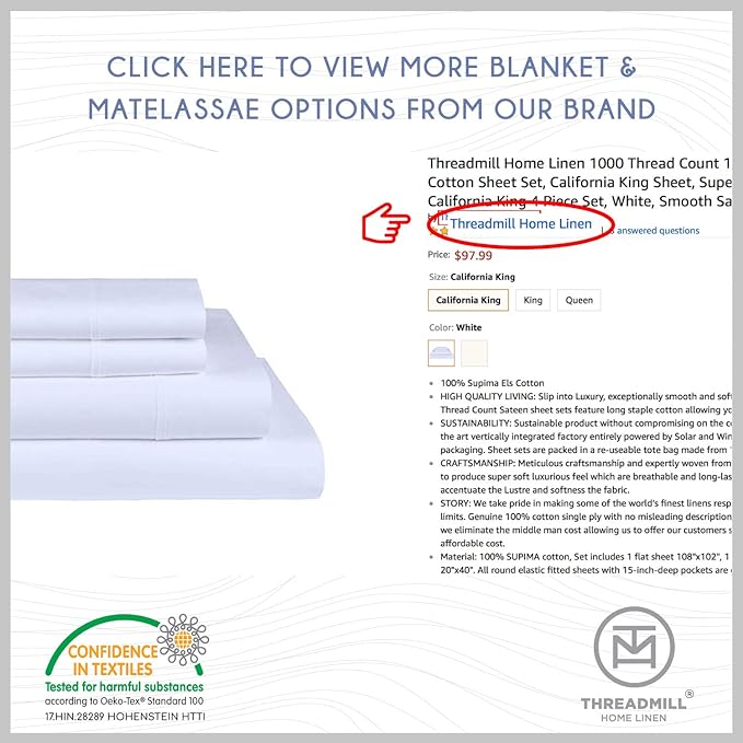 Threadmill Luxury 100% Cotton King Sheets - Image 7