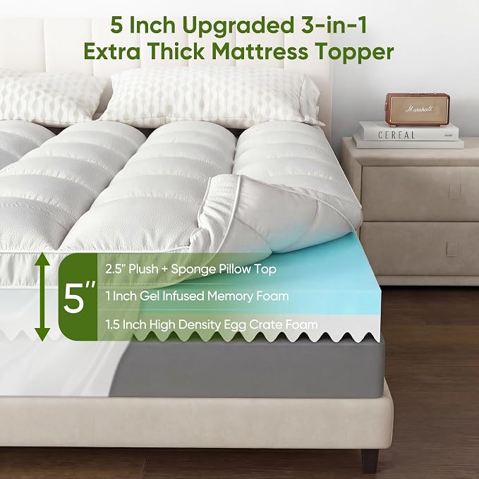 5 Inch Full Size Mattress Topper, Memory Foam Mattress Toppers -2.5" Cooling - Image 2