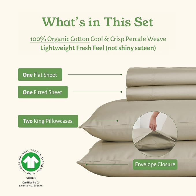 California Design Den Soft 100% Cotton Percale Sheets King Size Set - Image 4