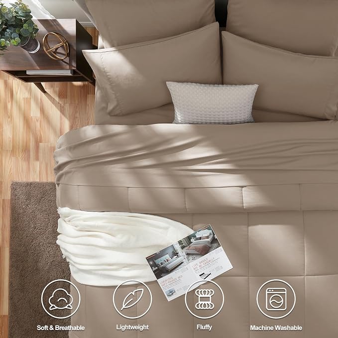 CozyLux Queen Comforter Set Khaki, 7 Pieces Bed in a Bag, Khaki Comforters - Image 2