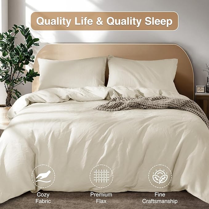 SONORO KATE 100% French Linen Duvet Cover Queen Size, Soft Breathable - Image 7