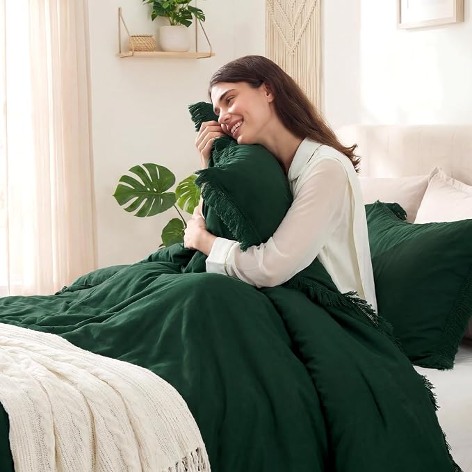 Andency Dark Emerald Green Comforter Set California King, Cal King Boho - Image 9