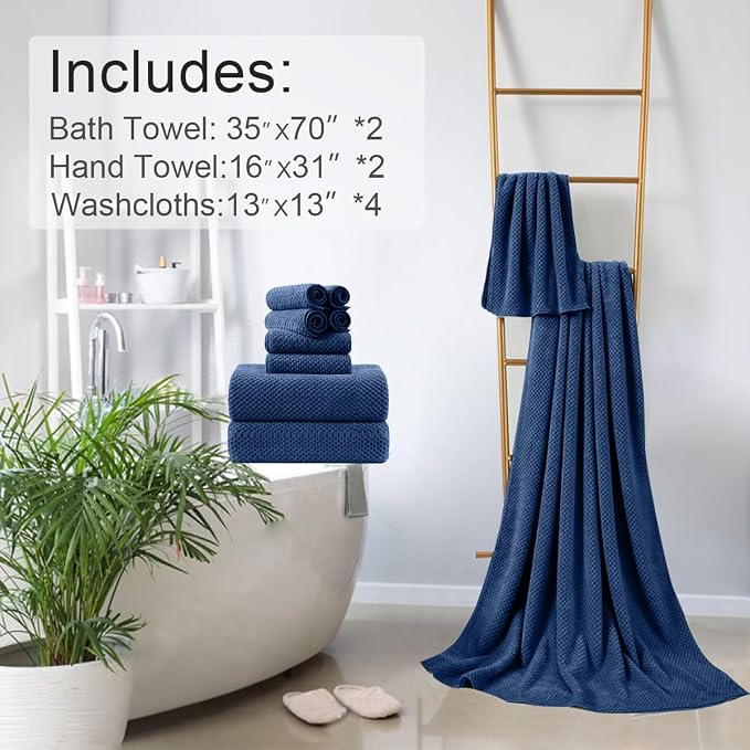 8-Piece Navy Bath Towels Set, 2 Oversized Large Bath Towels Sheet, 2 Hand - Image 6