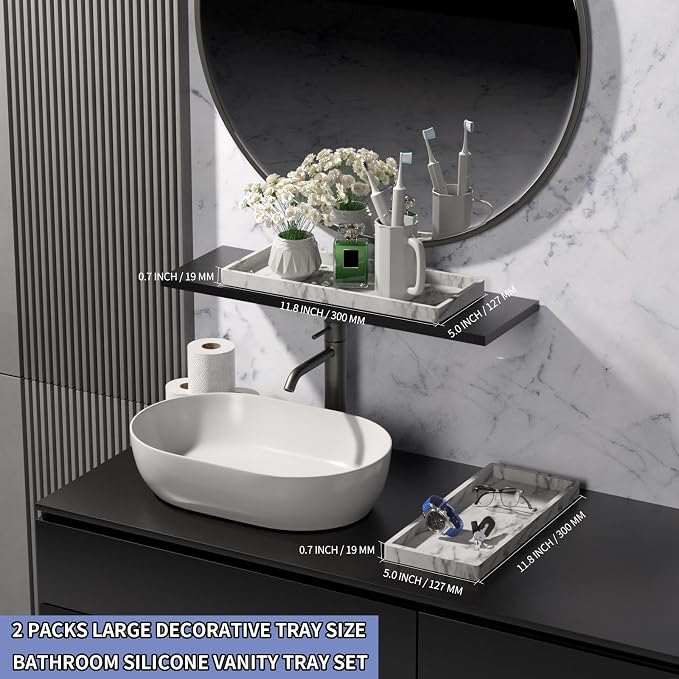 BBK Bathroom Vanity Tray 11.8 in- 2 Pack Silicone Bathroom Tray - Image 3