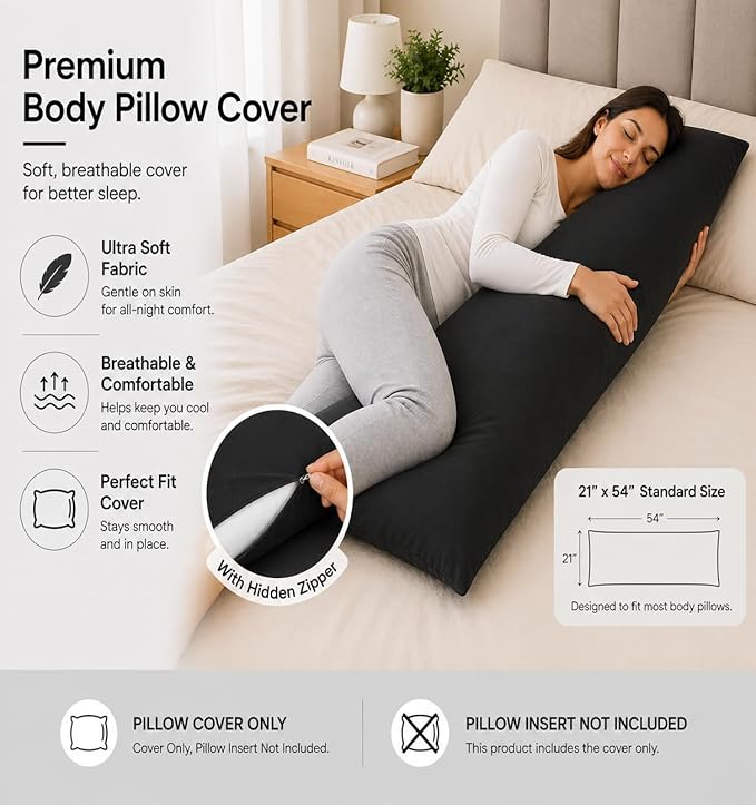 EVOLIVE Ultra Soft Body Pillow Cover 21"x54", Cozy Microfiber Pillowcase - Image 4