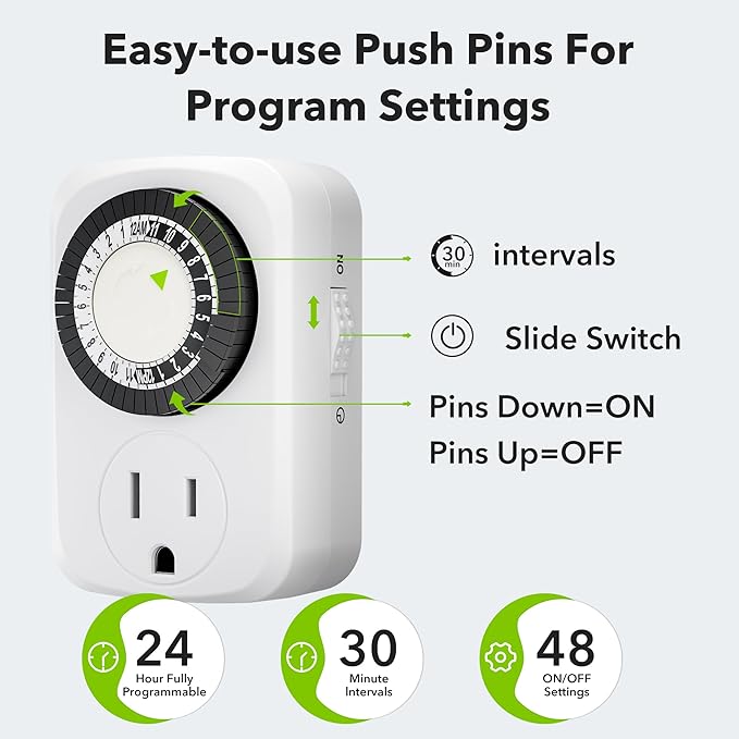 HBN Indoor Mini 24-Hour Mechanical Outlet Timer, - Image 2