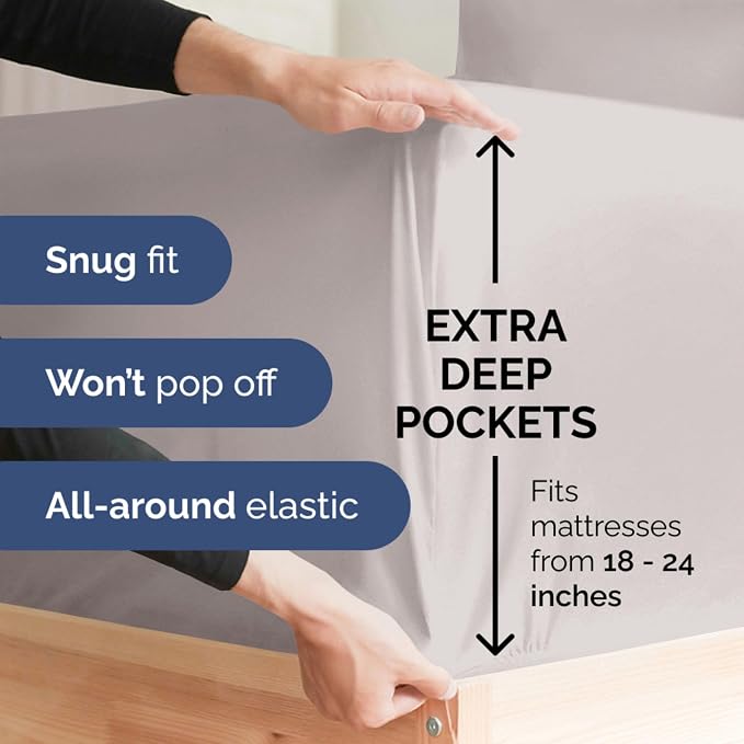 Extra Deep Twin 400 Thread Count Cotton Fitted Sheet - Image 2