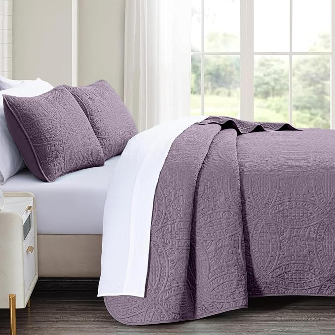 akkialla Grayish Purple Full/Queen Quilt Set, Ultrasonic Lightweight Bedspread - Image 4