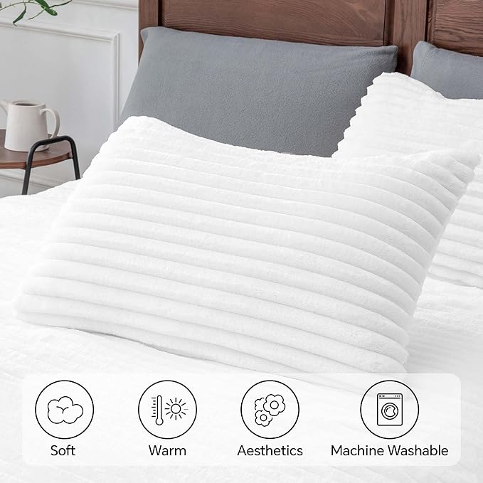 BEDELITE Fleece Queen Comforter Set -Super Soft & Warm Fluffy Bright White - Image 6