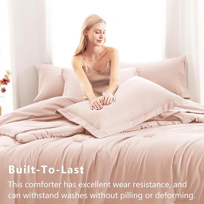 CozyLux Twin Comforter Set Blush Pink, 5 Pieces Bed in a Bag Twin Comforter Set - Image 3