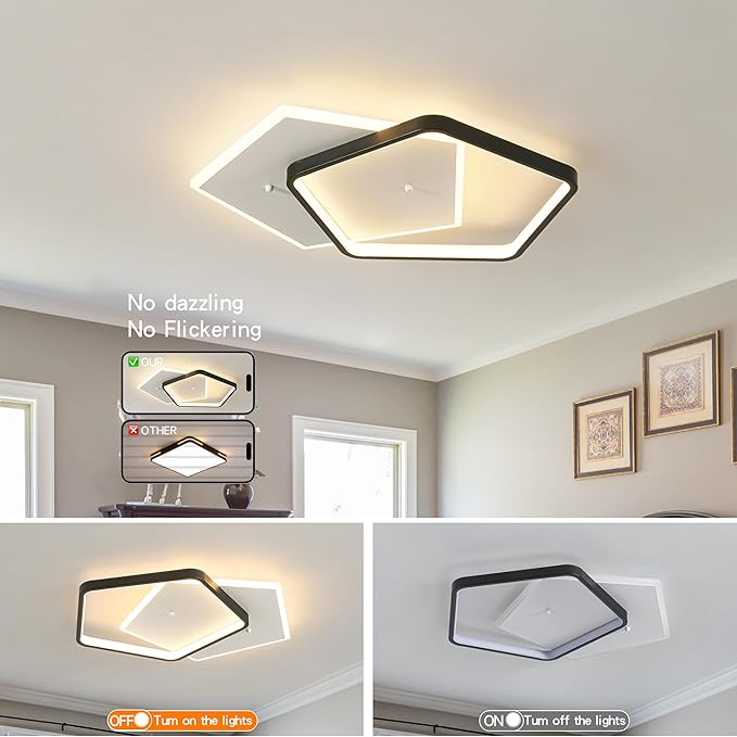 Shine LUEST Modern LED Ceiling Light Fixture Dimmable Black Flush Mount Ceiling - Image 3