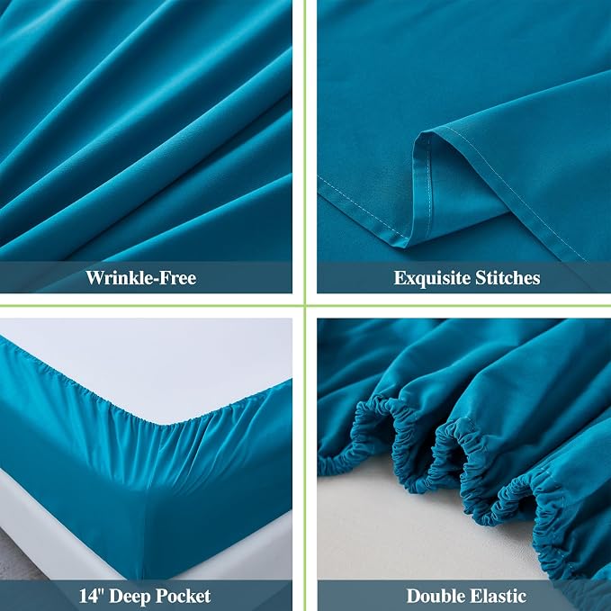 ILAVANDE Teal Queen Sheets Set 6 Piece, Hotel Luxury Super Soft 1800 Series - Image 5