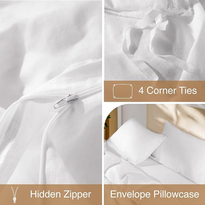 SONORO KATE 100% French Linen Duvet Cover Full Size, Soft Breathable - Image 8