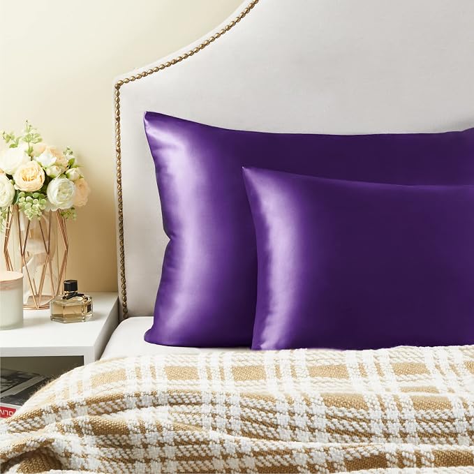 BEDELITE Satin Pillowcase with Zipper, Plum Purple Pillow Cases Queen Size Set - Image 6