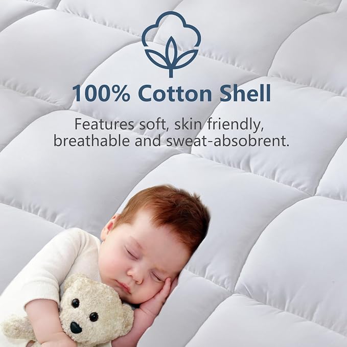 CozyLux Twin Extra Long Size Mattress Pad Pillow Top Cotton Cooling Twin XL - Image 2
