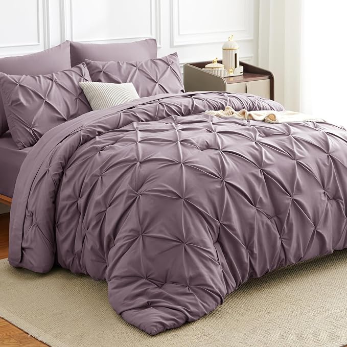HIMEET Pintuck Bed in a Bag, 7 Pieces Full Size Comforter Set Dusty Purple by Unknown