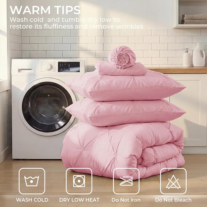 Sasttie Twin Comforter Set, 5-Piece Bed in a Bag, Pintuck Bedding Sets - Image 7