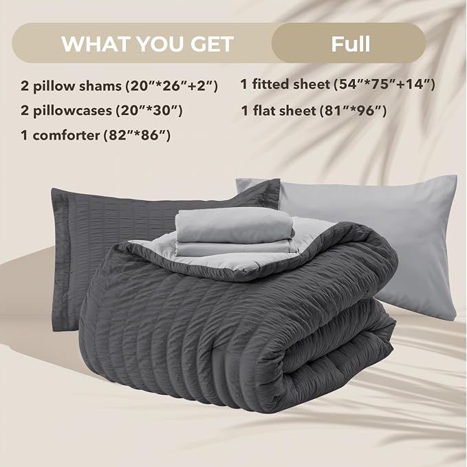 HYMOKEGE Dark Grey/Light Grey Full Size Comforter Sets Seersucker 7 Pieces - Image 5