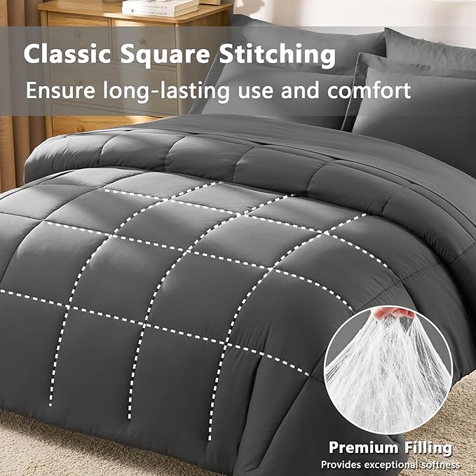 CozyLux Twin XL Comforter Set Dark Grey - Image 5