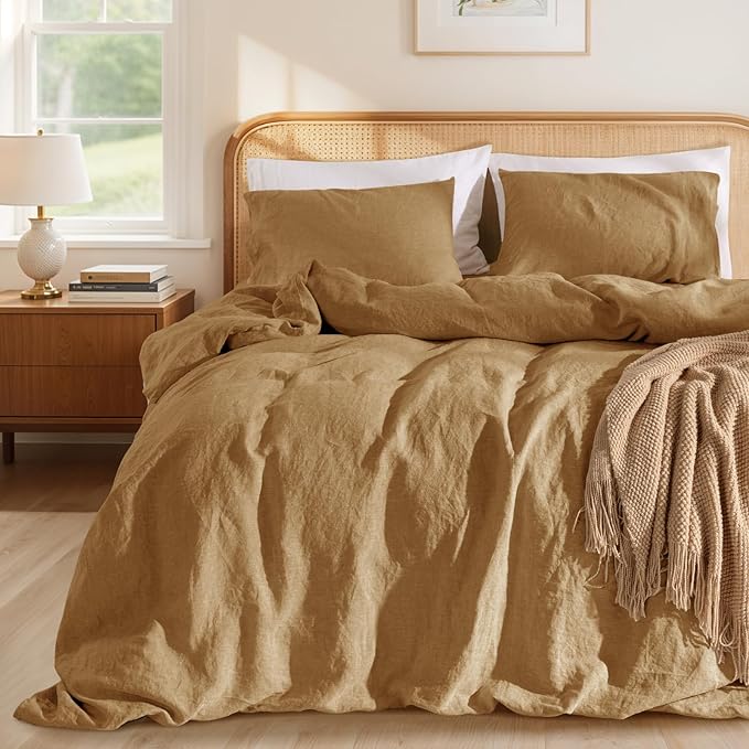 LBRO2M 100% France Linen Duvet Cover Set Full Size 3 Pcs Natural Flax Comforter by LBRO2MBedding