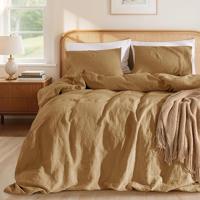 LBRO2M 100% France Linen Duvet Cover Set King Size 3 Pcs Natural Flax Comforter by LBRO2MBedding