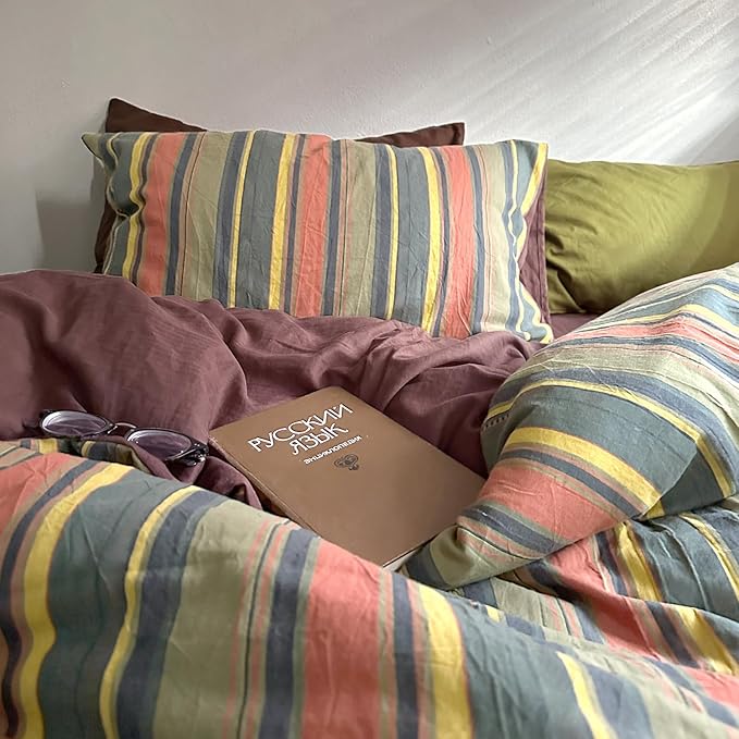 mixinni Vintage Striped Duvet Cover Set Twin XL Size - Image 4