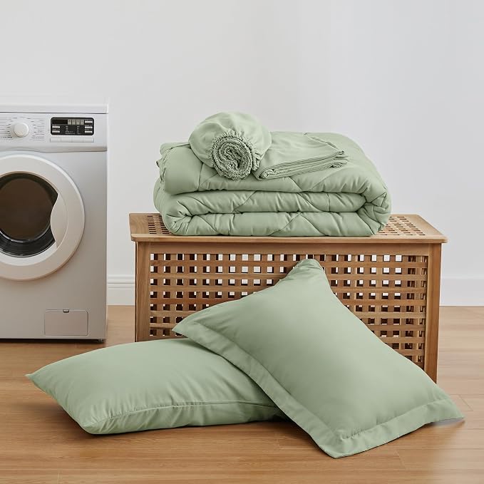 Love's cabin Twin XL Comforter Set Sage, 5 Pieces Twin XL Bed in a Bag - Image 6