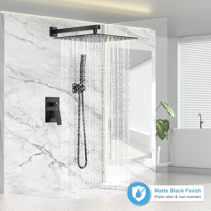 FPXRNG Black Shower Faucet Set, Rainfall Shower System - Image 2