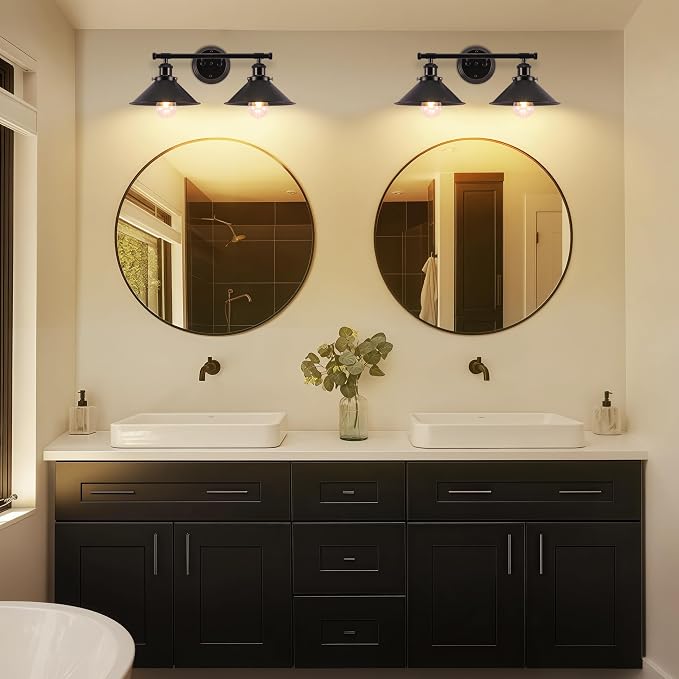 Bathroom Light Fixtures 2-Light Matte Black Farmhouse Vanity Lights - Image 8