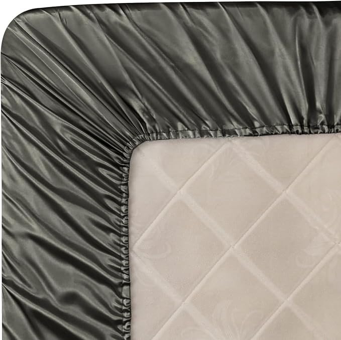Homiest Dark Grey Satin Fitted Sheet Twin Size, Deep Pocket, Luxury & Ultra - Image 6