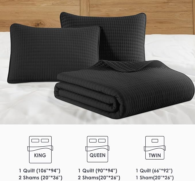WRENSONGE King Size Quilt-3 Pieces Lightweight Black Bedspreads King Quilt - Image 7