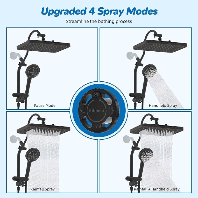 Hibbent cUPC Certified 13'' Shower Head Combo, High Pressure 5 Spray Rainfall - Image 4
