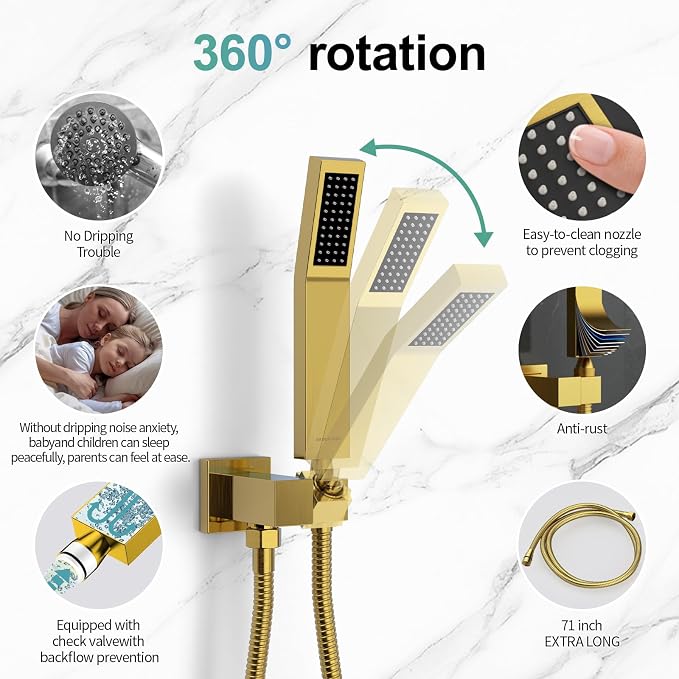 SR SUN RISE 12 Inches Bathroom Luxury Rain Mixer Shower Combo Set Wall Mounted - Image 4