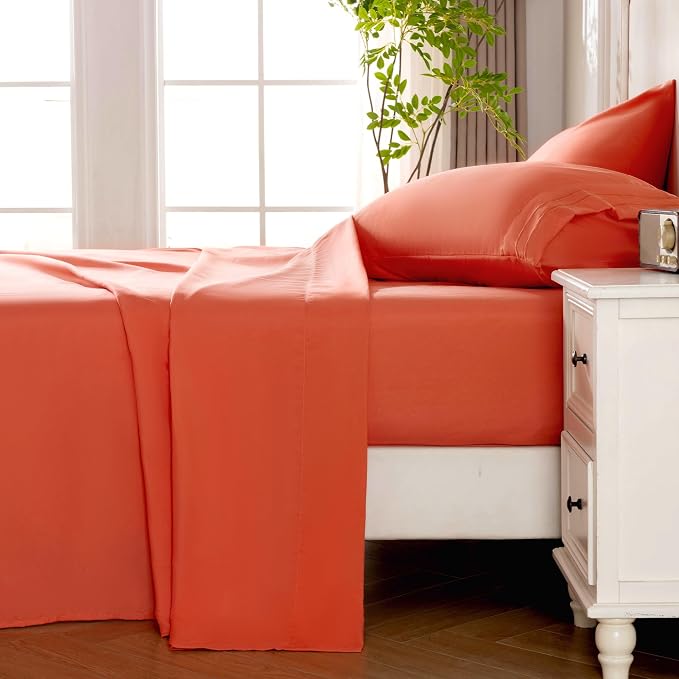 ROSE&RISY Orange Red Full Sheet Set, 4 Pieces Soft Bedding Full Sheet Set - Image 3