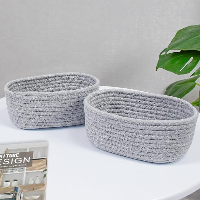 【2 Pack】ABenkle Small Woven Baskets, Tiny Oval Shallow Storage Baskets - Image 8