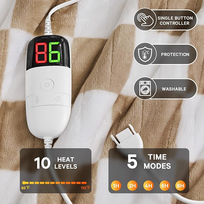Light Brown Heated Throw Blanket Electric, 50X60 Heating Blanket - Image 4