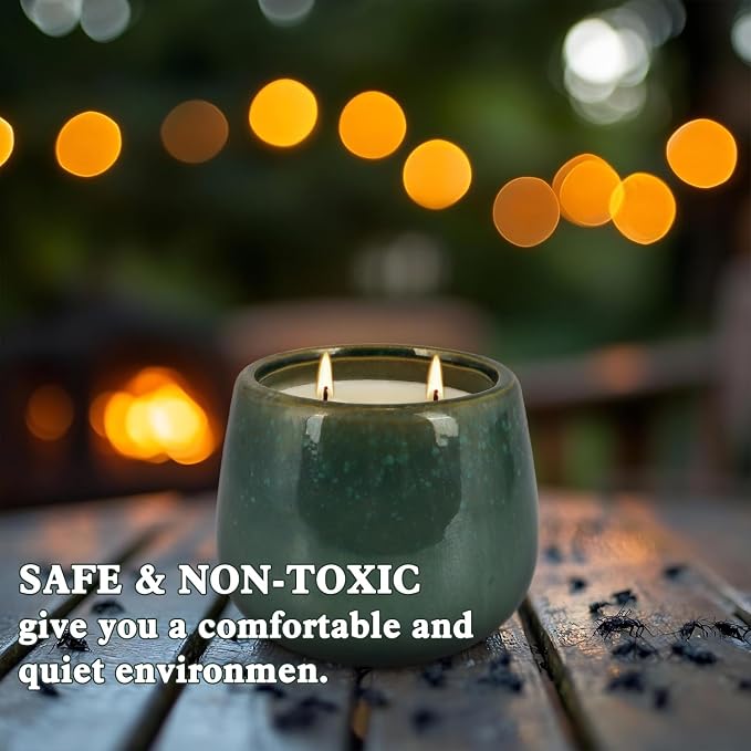 1 Pack Soy Wax Green Ceramic 2-Wick Outdoor Citronella Candles– Long Burning - Image 5