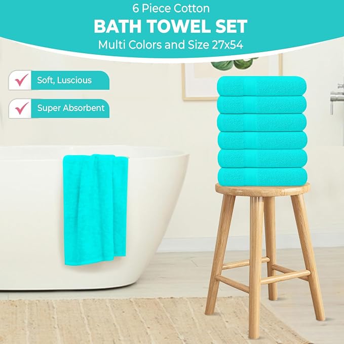 KAHAF COLLECTION 6 Pack Bath Towels Set 100% Ring Spun Cotton, Lightweight - Image 4